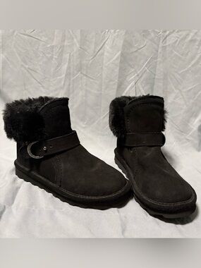 Bear Paw Koko Black Suede Fur-Lined Ankle Boots